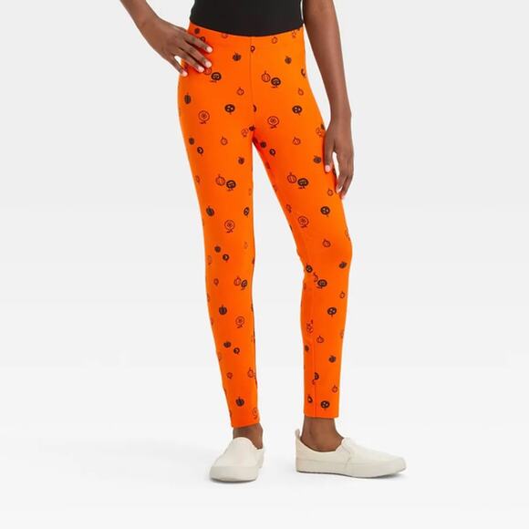 Cat & Jack NWT Girls' Orange Black Halloween Leggings Size S (6/7) - Picture 1 of 10